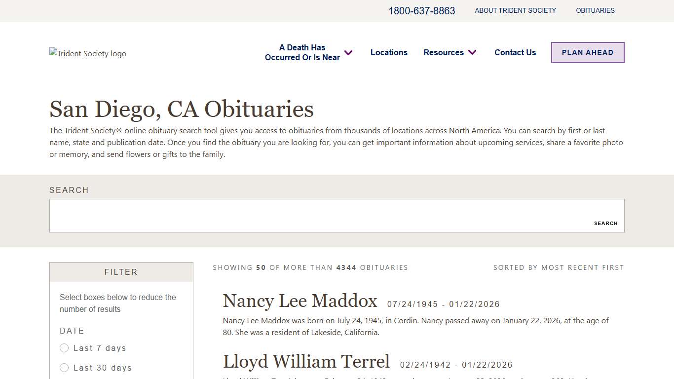 San Diego, CA Obituaries Find San Diego Obituaries